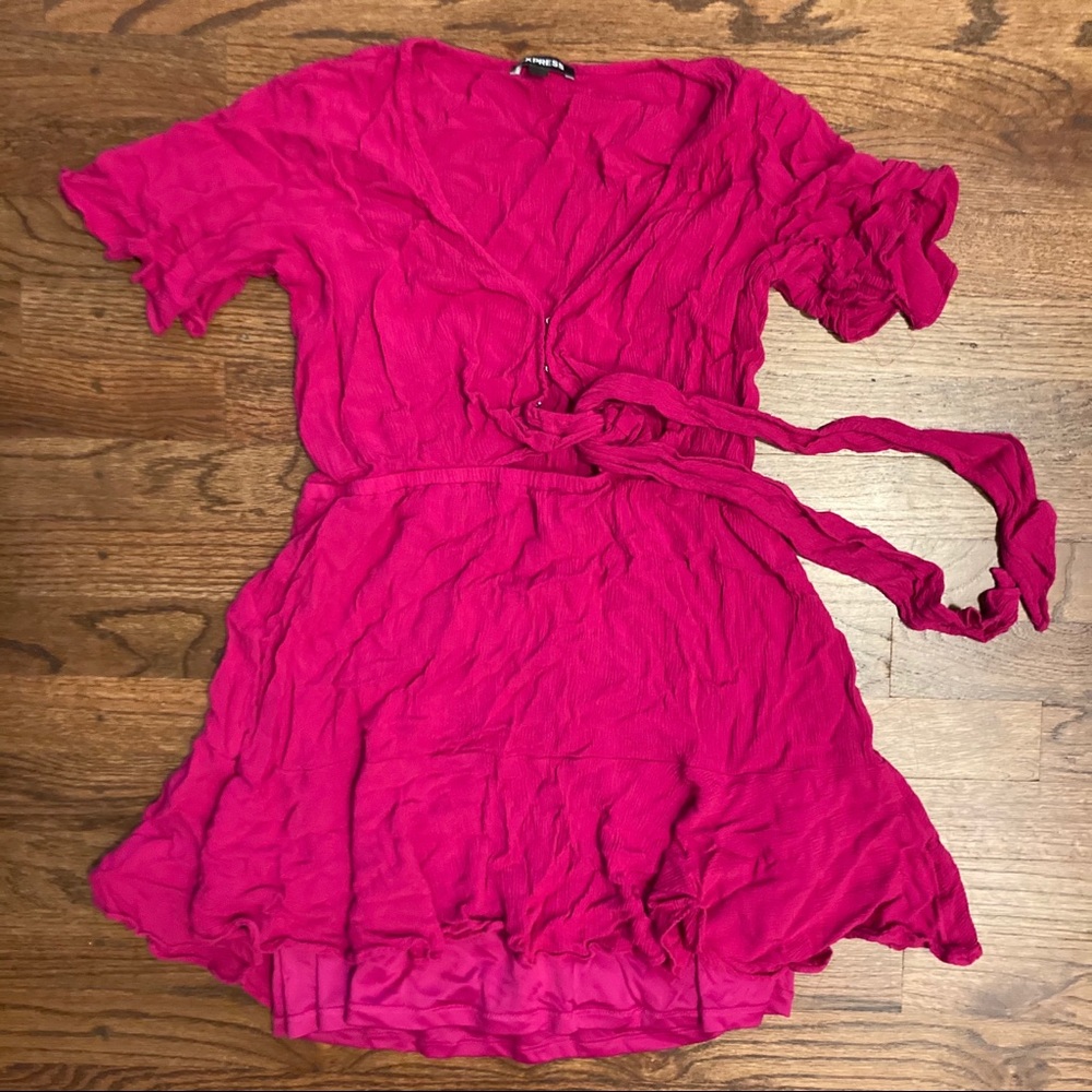 Fuchsia Express Front Tie frilly mini sundress
